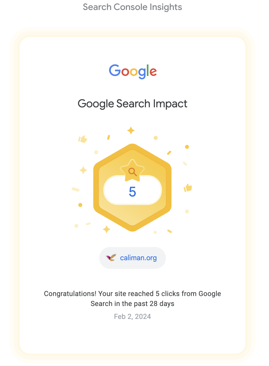 Google congratulates club calima on website visits